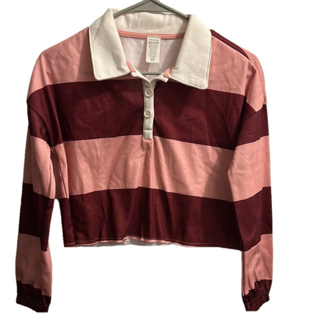 Derek Heart Pink and Burgundy Striped Crop Top